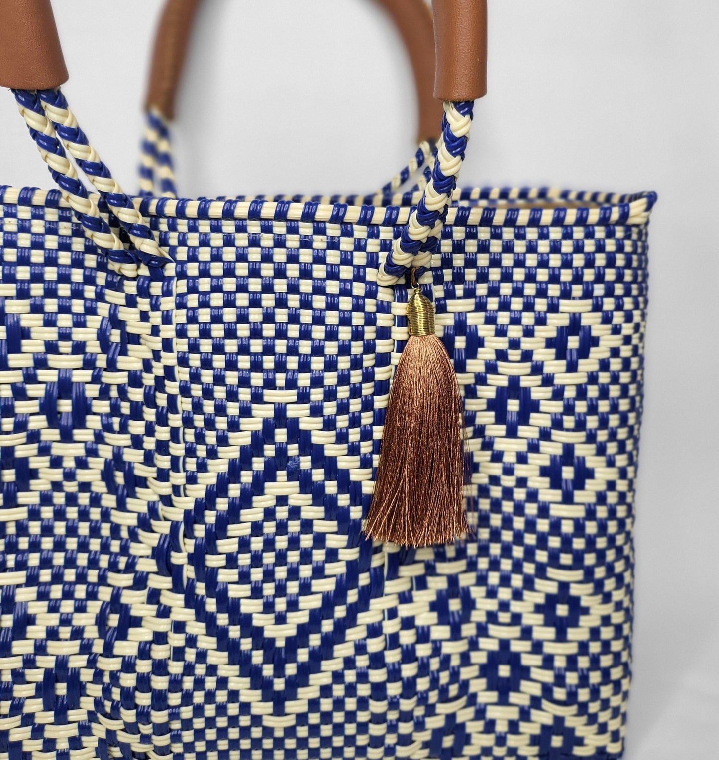 Lola Mini Bag - Blue and Ivory Diamond w/ zipper