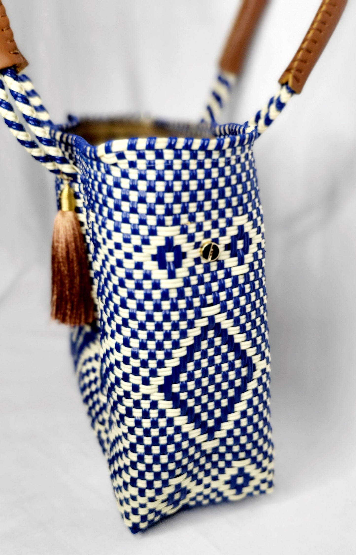 Lola Mini Bag - Blue and Ivory Diamond w/ zipper