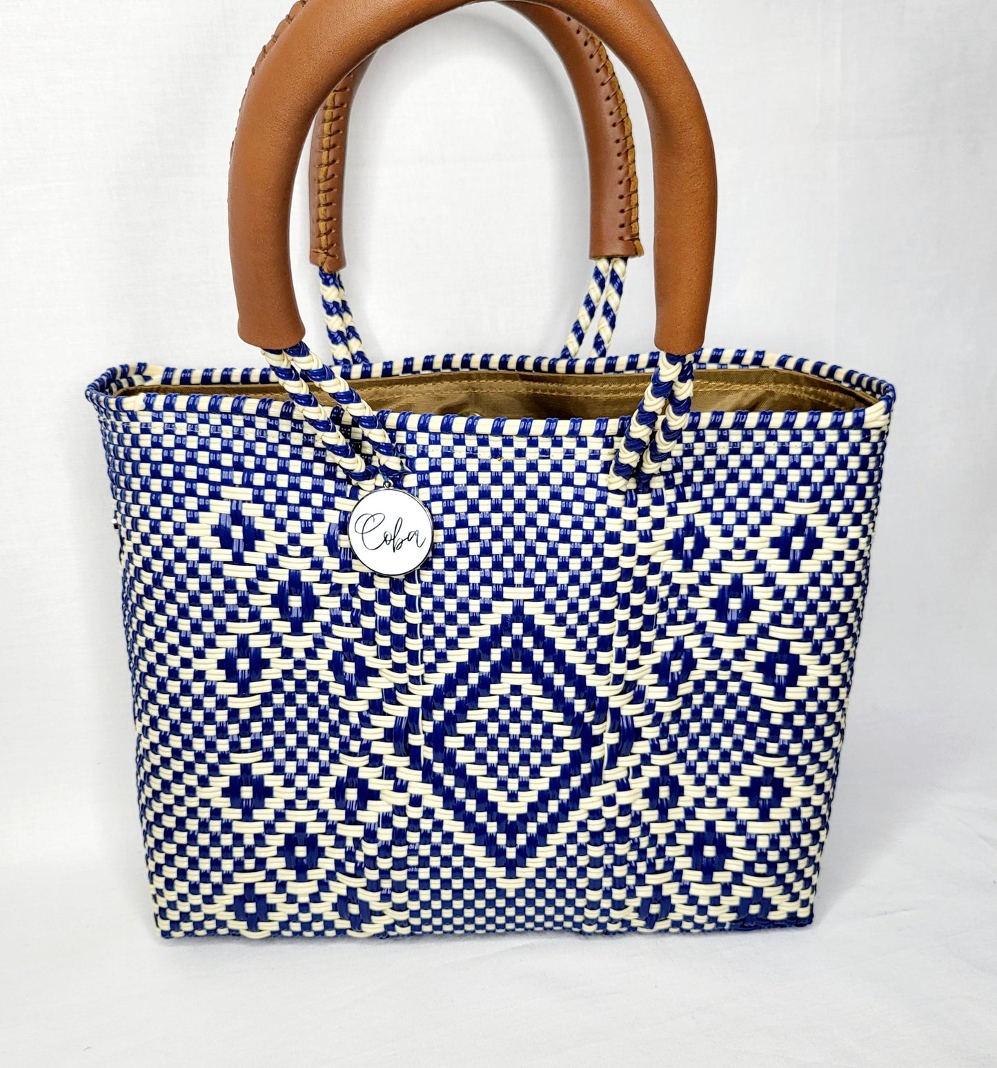 Lola Mini Bag - Blue and Ivory Diamond w/ zipper