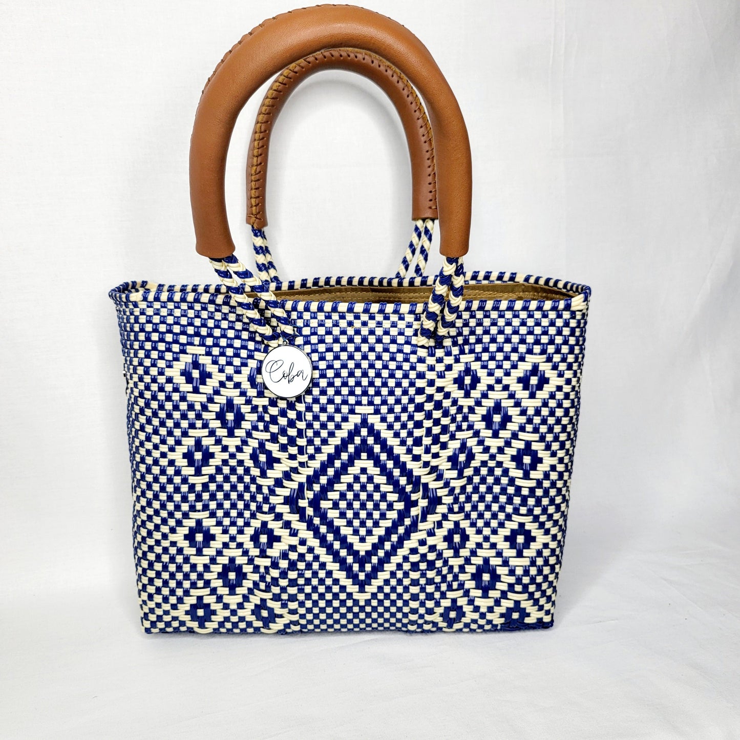 Lola Mini Bag - Blue and Ivory Diamond w/ zipper