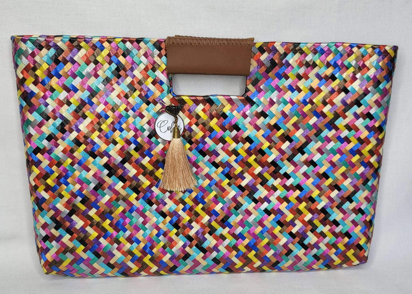 Multi Color Artisan Clutch - Cream Tassel