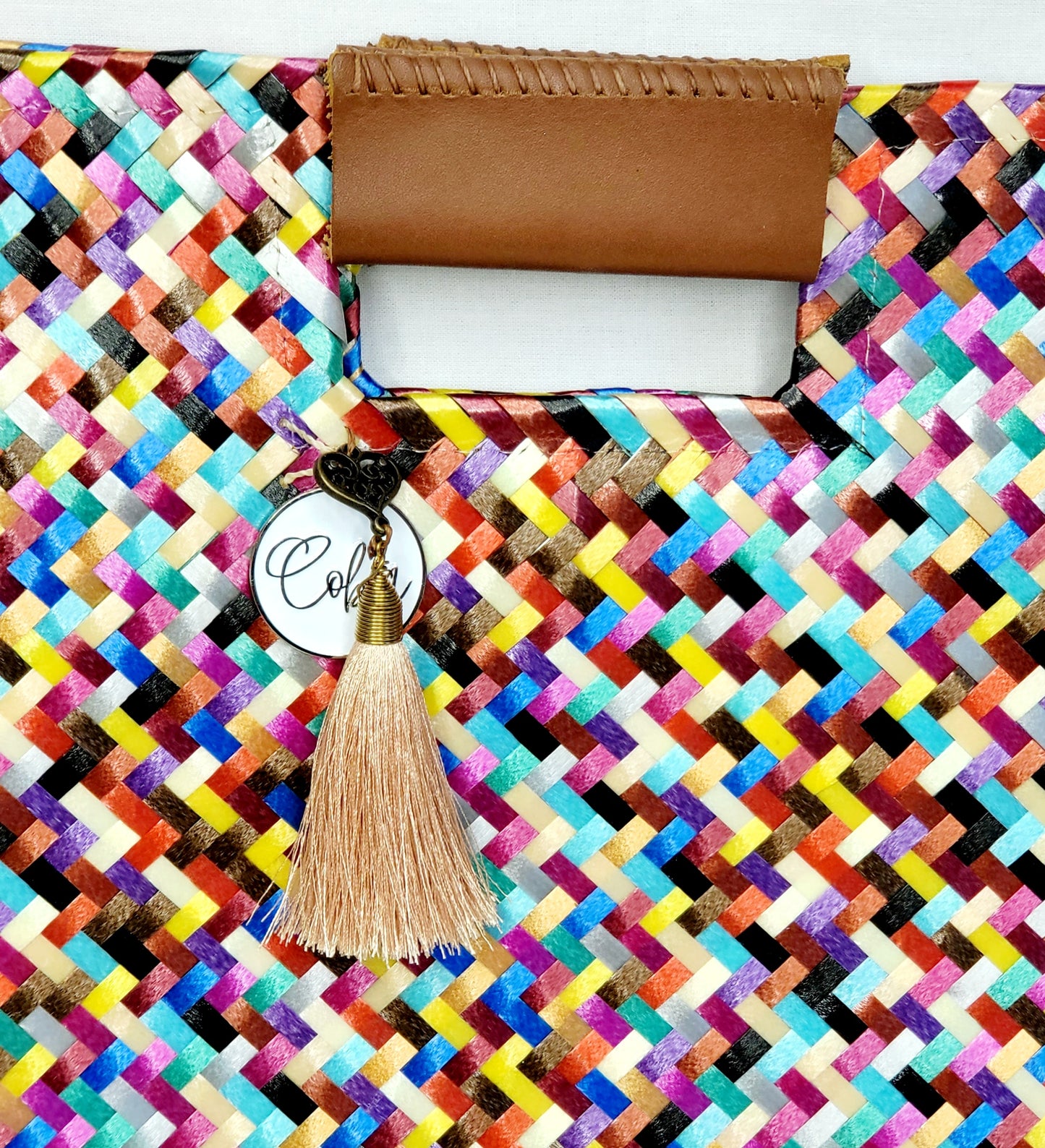 Multi Color Artisan Clutch - Cream Tassel
