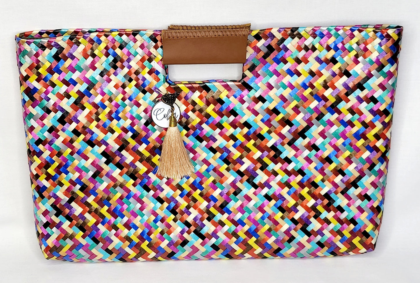 Multi Color Artisan Clutch - Cream Tassel