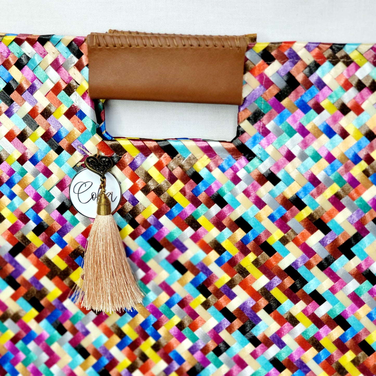 Multi Color Artisan Clutch - Cream Tassel