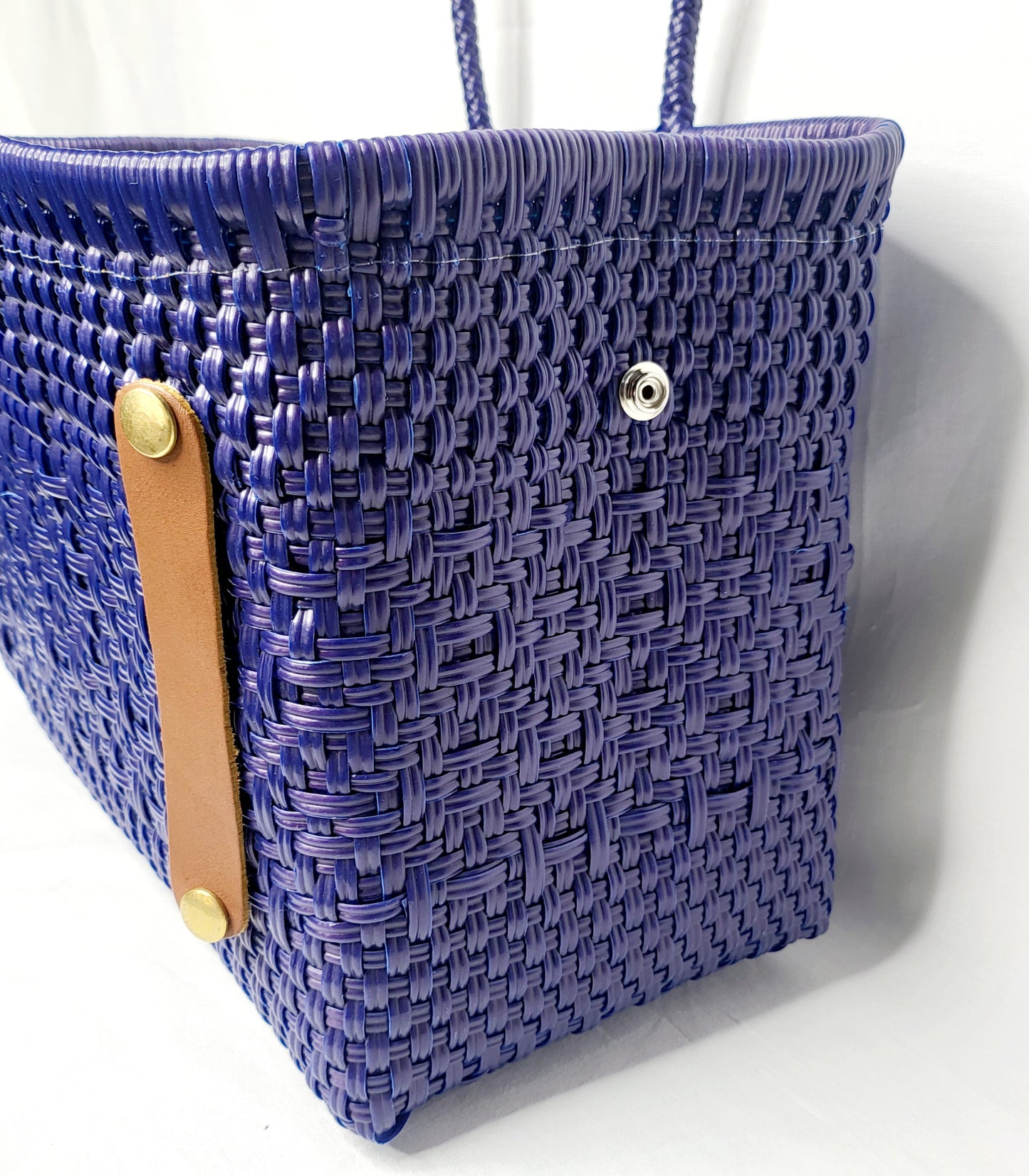 Lola Bucket Bag - Royal Blue Weave with Tan Handle