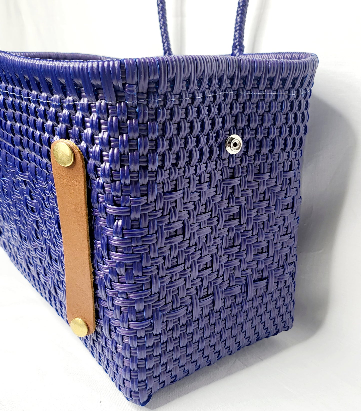 Lola Bucket Bag - Royal Blue Weave with Tan Handle