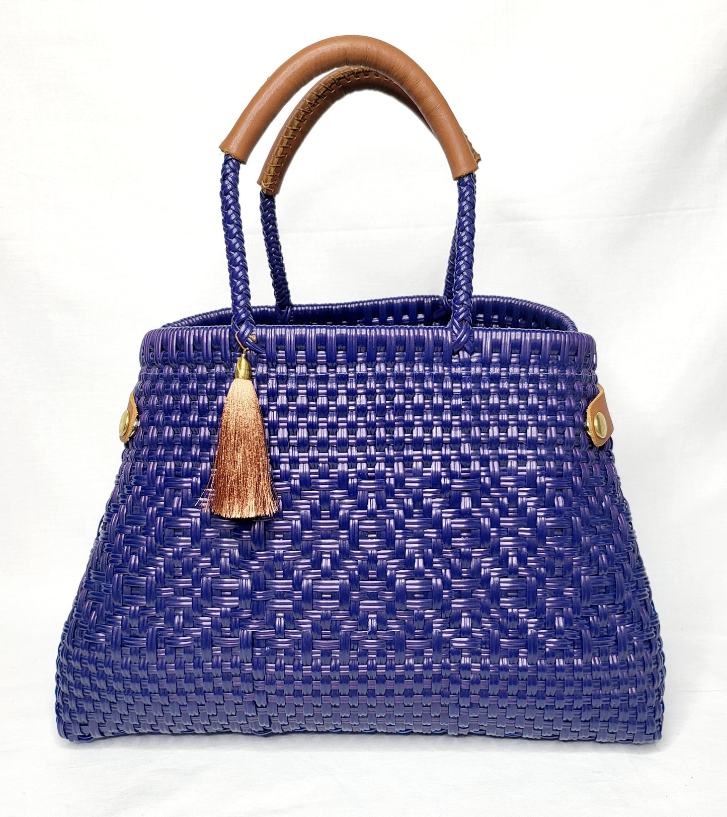 Lola Bucket Bag - Royal Blue Weave with Tan Handle