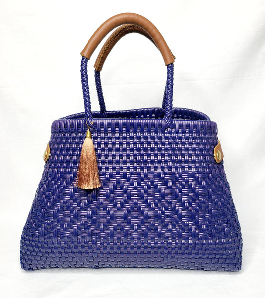 Lola Bucket Bag - Royal Blue Weave with Tan Handle