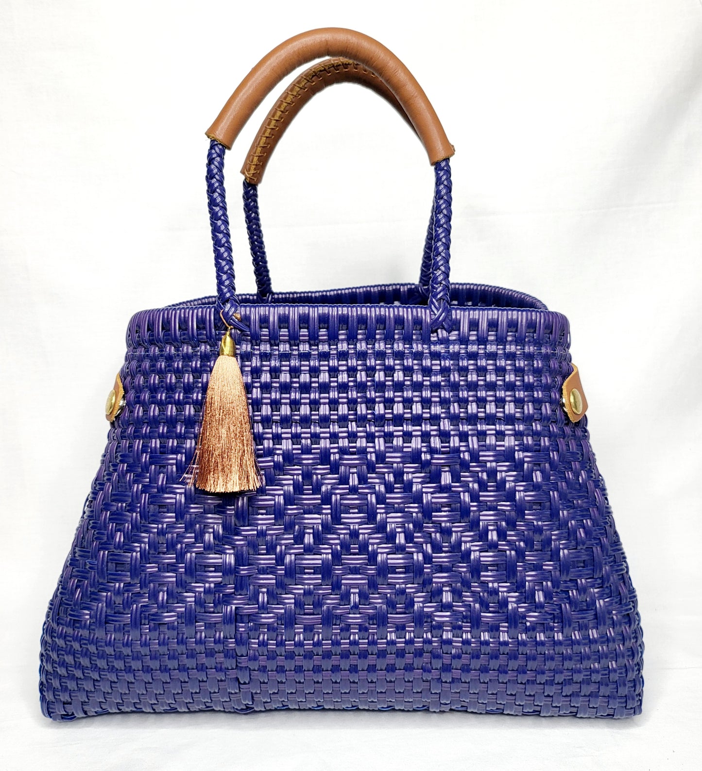 Lola Bucket Bag - Royal Blue Weave with Tan Handle