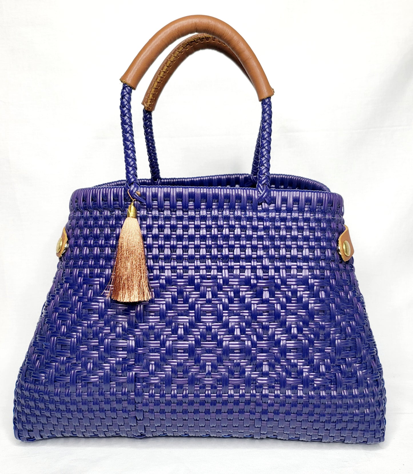 Lola Bucket Bag - Royal Blue Weave with Tan Handle