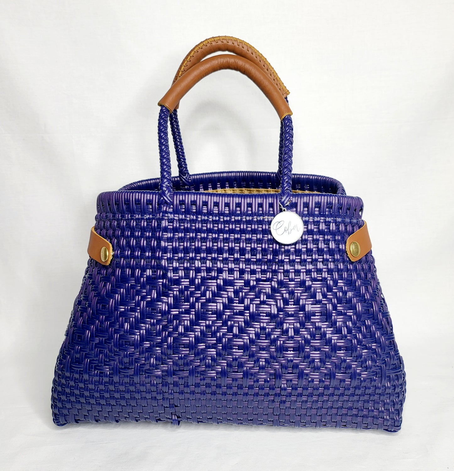 Lola Bucket Bag - Royal Blue Weave with Tan Handle