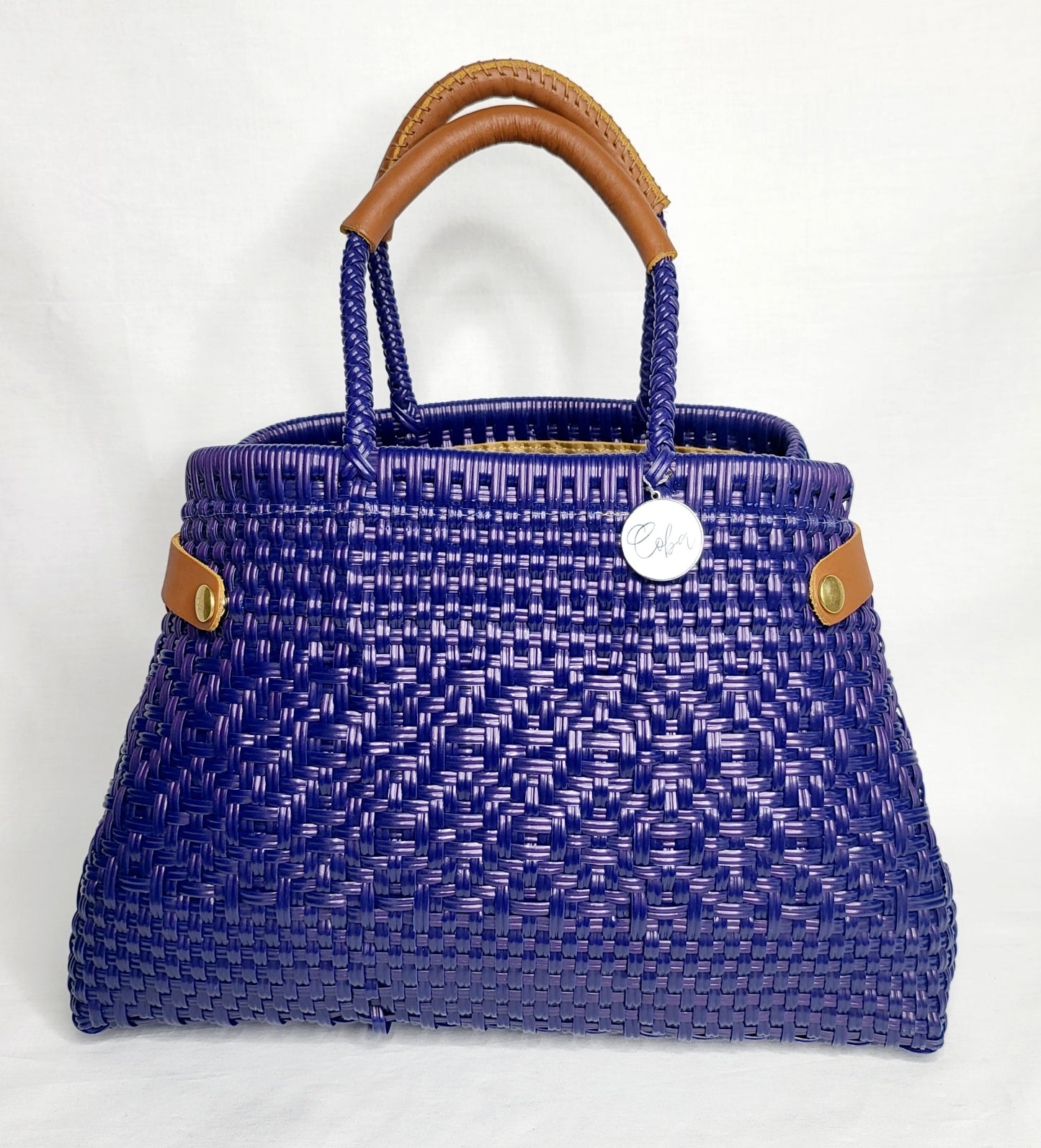 Lola Bucket Bag - Royal Blue Weave with Tan Handle