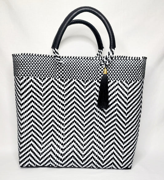 Lola Large Bag - Black & White Chevron