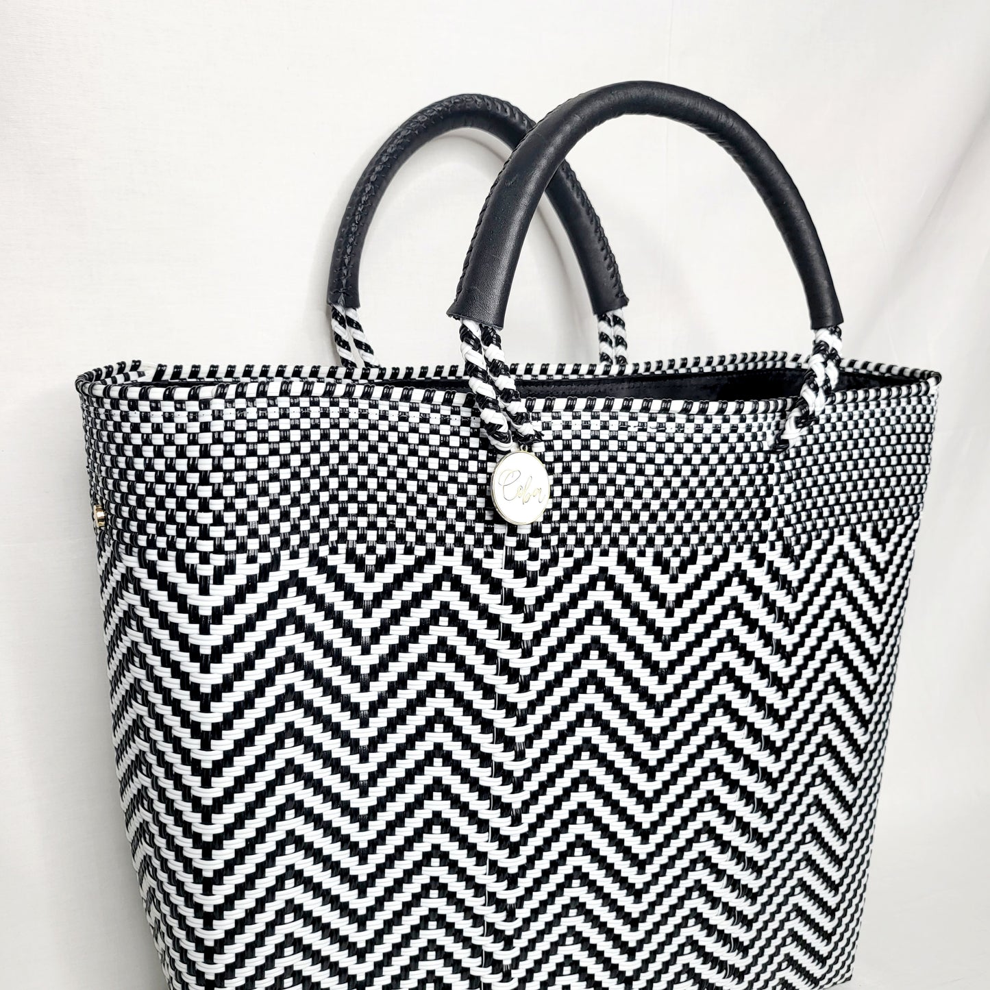 Lola Large Bag - Black & White Chevron