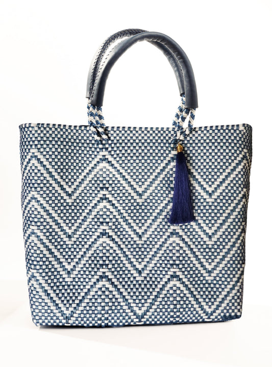 Lola Medium Bag - Zipper Blue & Double White