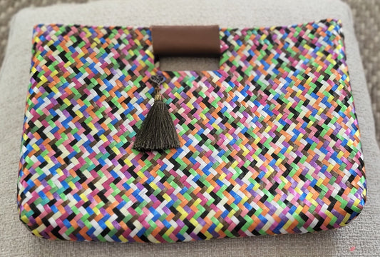 Multi Color Artisan Clutch - Brown Tassel
