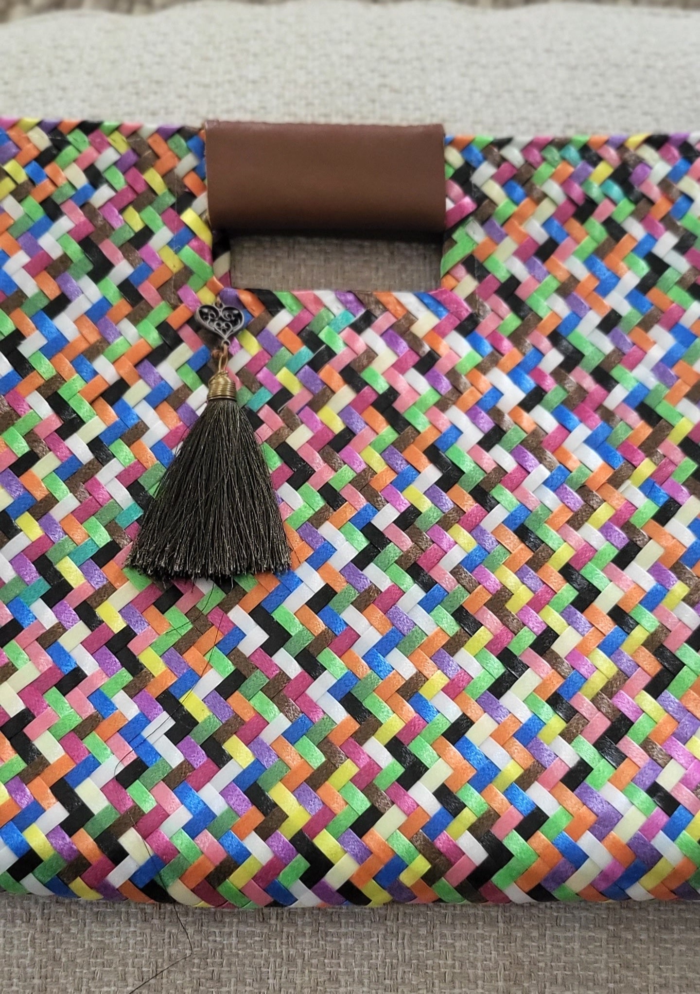 Multi Color Artisan Clutch - Brown Tassel